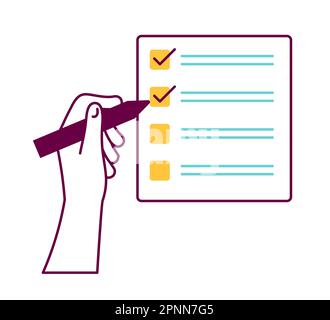 Hand with the pen puts ticks in the list. Stock Vector