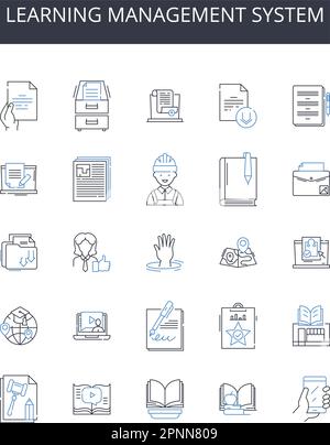 learning management system line icons collection. Website design, Customer service, Marketing strategy, Time management, Project management Stock Vector