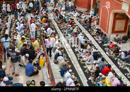 Kolkata, India. 19th Apr, 2023. People are seen during iftar time at a mosque in Kolkata, India, on April 19, 2023, on last week of Ramadan month in India. Photo by Debarchan Chatterjee/ABACAPRESS.COM Credit: Abaca Press/Alamy Live News Stock Photo