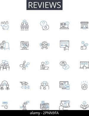 Reviews line icons collection. Produce, Dairy, Bakery, Meat, Frozen, Canned, Organic vector and linear illustration. Condiments,Snacks,Beverages Stock Vector