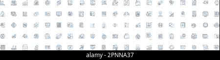 Data storage system line icons collection. Cloud, Backup, Archival, SAN, NAS, RAID, Virtualization vector and linear illustration. Deduplication Stock Vector