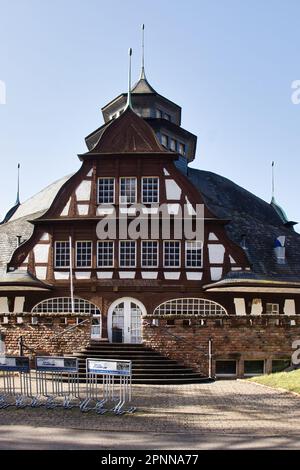 Bad Kreuznach, Germany - February 25, 2021: Brown and white building in Bad Kreuznach, Germany on a sunny winter day in Germany. Stock Photo