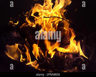 Close-up image of fire on black background. Stock Photo