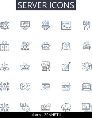 Server icons line icons collection. Computer symbols, Desktop graphics, Interface buttons, App icons, Online symbols, Virtual buttons, Web icons Stock Vector