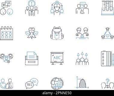 Interpreting texts line icons collection. Comprehension, Analysis, Interpretation, Understanding, Context, Perspective, Insight vector and linear Stock Vector