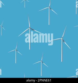 Seamless vector pattern: windmills with blue background. with colors blue, grey and white. Stock Vector