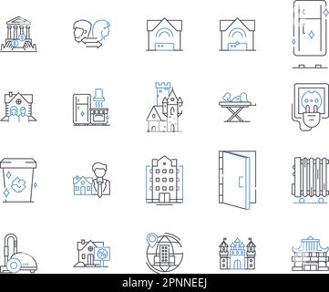 Domestic Care line icons collection. Maid, Housekeeping, Cleaning, Cooking, Laundry, Babysitting, Nanny vector and linear illustration. Diapering Stock Vector