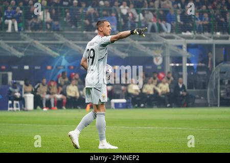 Milan, Italy - April 19, 2023 Odysseas Vlachodimos (SL Benfica) during the UEFA Champions League, Quarter-finals, 2nd leg football match between FC Internazionale and SL Benfica on April 19, 2023 at Giuseppe Meazza stadium in Milan, Italy - Photo Luca Rossini / E-Mage Stock Photo