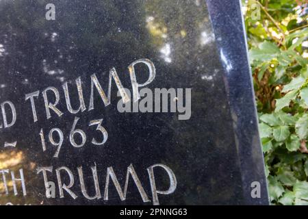 Cemetery with gravestone Trump, the grandparents of the 45th US President Donald Trump are from the Palatinate, which brought national fame to the Stock Photo