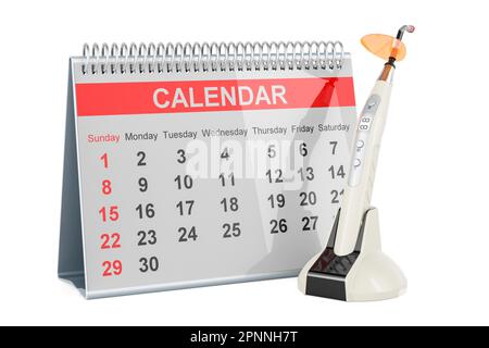 Wireless dental curing light LED with desk calendar, 3D rendering isolated on white background Stock Photo