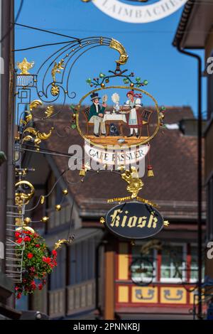 Nose shield in Biedermeier style, village view of Appenzell, Canton Appenzell Innerrhoden, Switzerland Stock Photo