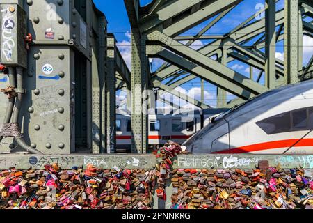 Love locks on the Hohenzollern Bridge, Cologne, North Rhine-Westphalia, Germany Stock Photo
