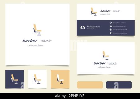 Barber chair logo design with editable slogan. Branding book and business card template. Stock Vector