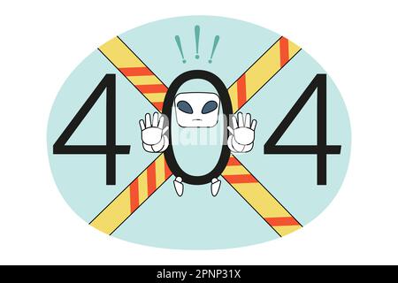 Error and emergency sign in laptop concept. 404 numbers and stop emergency sign with robot denying with hands meaning having problem error virus in laptop computer vector illustration Stock Vector