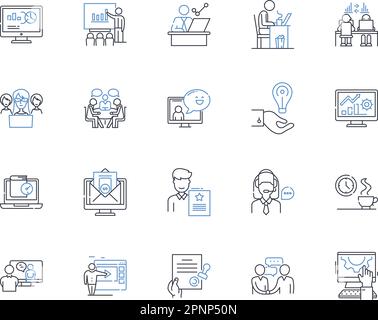 Synergistic action line icons collection. Collaboration, Partnership, Alignment, Coordination, Cooperation, Symbiosis, Integration vector and linear Stock Vector