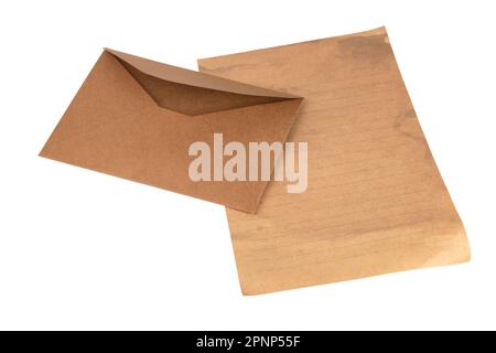 Recycled craft paper envelope isolated white background. top view Stock Photo