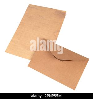 Recycled craft paper envelope isolated white background. top view Stock Photo