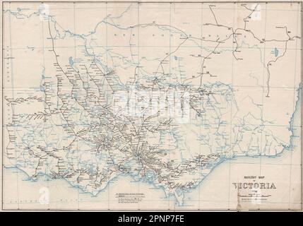 Railway map of Victoria 1908. Victorian Railways, Australia 1908 old Stock Photo