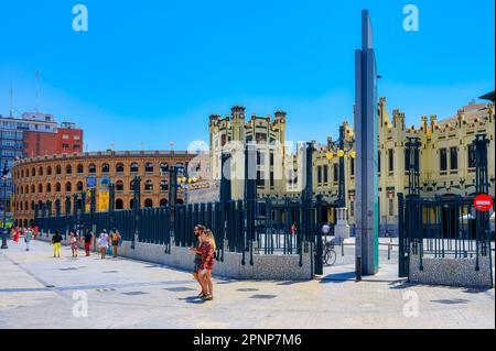 Valencia, Spain - July 17, 2022: People out and about the train station building Stock Photo