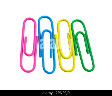 different colored paperclips isolated on white background Stock Photo