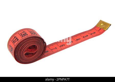 Measuring tape red color diet isolated on the white background Stock Photo
