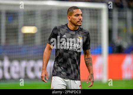Milano, Italy. 19th Apr, 2023. Gilberto of Benfica is warming up before the UEFA Champions League match between Inter and Benfica at Giuseppe Meazza in Milano. (Photo Credit: Gonzales Photo/Alamy Live News Stock Photo