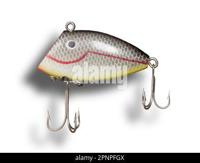 Shadow behind an artificial crankbait fishing lure with a flat face for