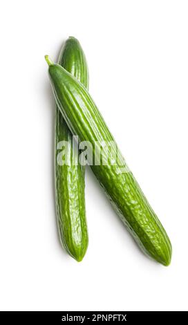 Fresh green cucumbers isolated on the white background. Stock Photo