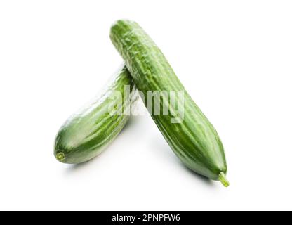 Fresh green cucumbers isolated on the white background. Stock Photo