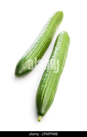 Fresh green cucumbers isolated on the white background. Stock Photo