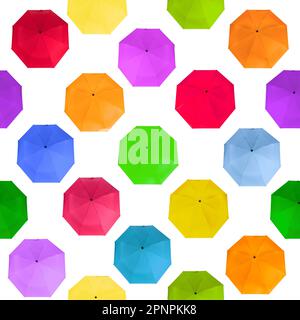Seamless pattern of different colors colorful umbrellas isolated on white background Stock Photo