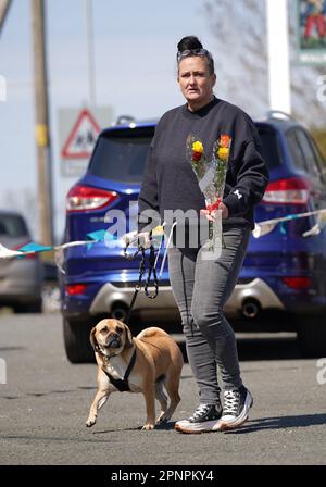 Wellwishers arrive at the Walnut Tree Pub in Aldington, Kent, as they wait for Paul O'Grady's funeral cortege to travel through the village of Aldington, Kent, ahead of his funeral at St Rumwold's Church. Picture date: Thursday April 20, 2023. Stock Photo