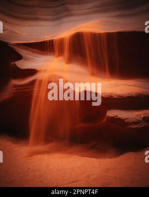 Antelope Canyon lights with sand and rocks arizona usa Stock Photo