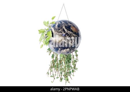 Earth day concept with Earth globe and green plants. Stock Photo