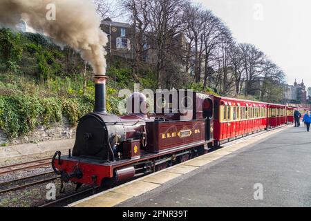 Locomotive 'Caledonia' on the Isle of Man Steam Railway at Douglas station Stock Photo