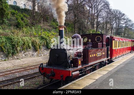 Locomotive 'Caledonia' on the Isle of Man Steam Railway at Douglas station Stock Photo