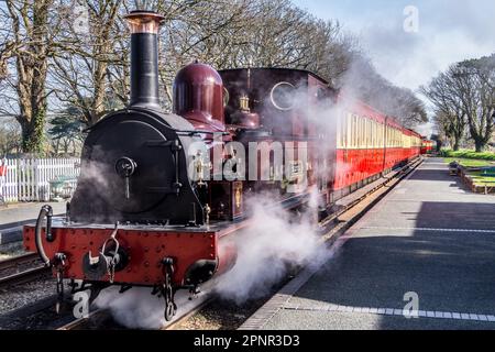 Locomotive 'Caledonia' on the Isle of Man Steam Railway at Castletown station Stock Photo