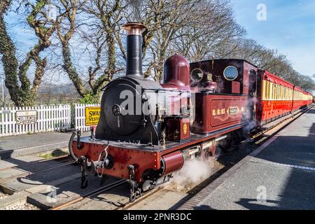 Locomotive 'Caledonia' on the Isle of Man Steam Railway at Castletown station Stock Photo