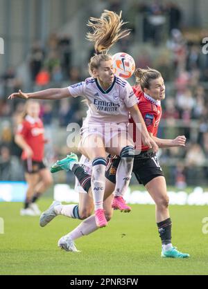 Leigh Sports Village, Leigh, Greater Manchester, England. 19th April 2023. United’s Hayley LADD and Arsenal’s Kathrine KUHL battle for the ball, during Manchester United Women Football Club V Arsenal Women Football Club at Leigh Sports Village, in the Barclays Women's Super League/Women’s Super League. (Credit Image: ©Cody Froggatt/Alamy Live News) Stock Photo