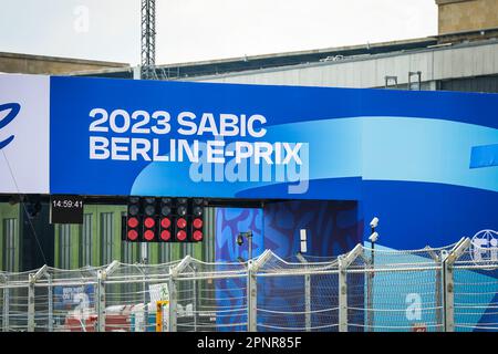Berlin, Allemagne. 20th Apr, 2023. Illustration logo ABB Formula E during the 2023 Berlin ePrix, 6th meeting of the 2022-23 ABB FIA Formula E World Championship, on the Tempelhof Airport Street Circuit from April 21 to 23, 2023 in Berlin, Germany - Photo Florent Gooden/DPPI Credit: DPPI Media/Alamy Live News Stock Photo