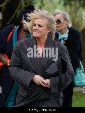 Coronation Street star Sally Lindsay arriving for the funeral of Paul O'Grady at St Rumwold's Church in Aldington, Kent. Picture date: Thursday April 20, 2023. Stock Photo