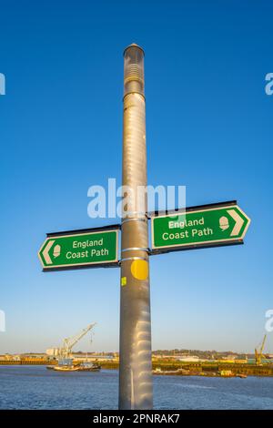 England Coast path direction sign on pole at Strood Kent Stock Photo