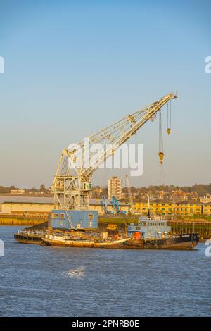 Devon Sampson floating crane on the river Medway Stock Photo