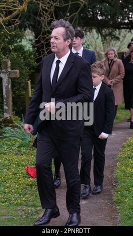 Comedian Julian Clary arriving for the funeral of Paul O'Grady at St Rumwold's Church in Aldington, Kent. Picture date: Thursday April 20, 2023. Stock Photo