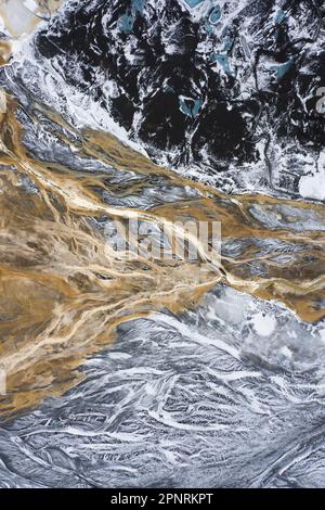 Aerial view over the glacial Virkisá River basin along the Glacier ...