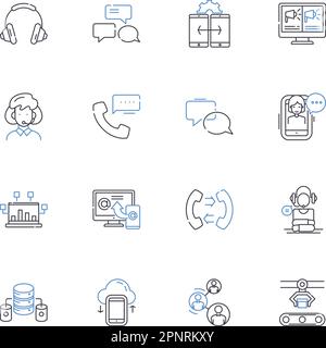 Mobile communication line icons collection. Smartph, Texting, Voice calls, Messaging, Video calling, Wi-Fi, Nerk vector and linear illustration. SIM Stock Vector