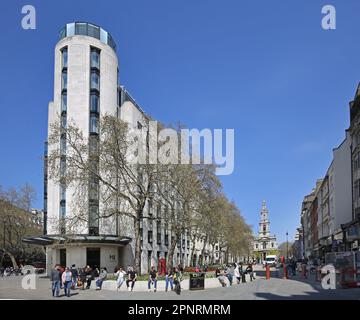 London, UK. Junction of Aldwych and the Strand looking east, showing the newly pedestrianised section of The Strand. Stock Photo