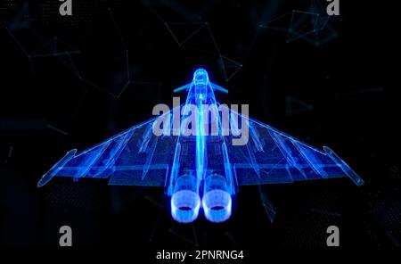 Military Jet from 3d polygonal line. Air plane in motion, lines and ...