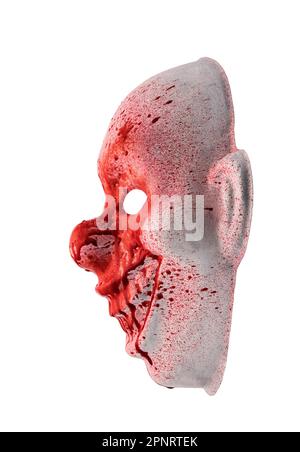 Scary clown halloween mask in blood isolated on white background with clipping path Stock Photo