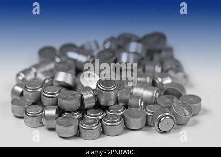 Many old button cells in a close-up Stock Photo
